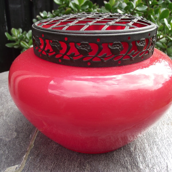 Kralik Red Glass Vase with Grille 1920’s / 30’s - Art Deco Vintage Retro