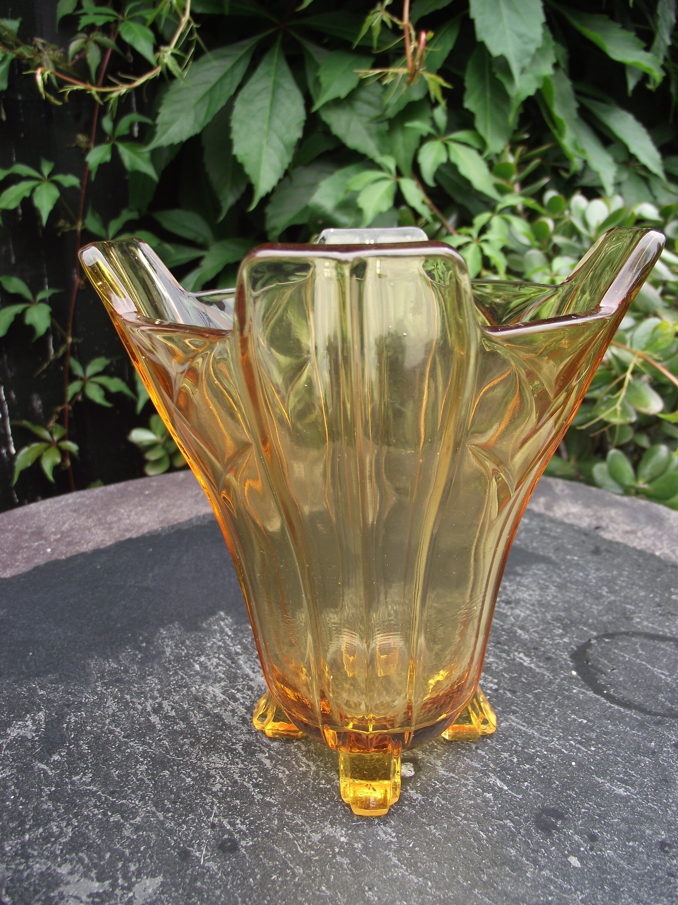 Sowerby Art Deco Amber Glass Vase C2631 Vintage Early Mid Etsy