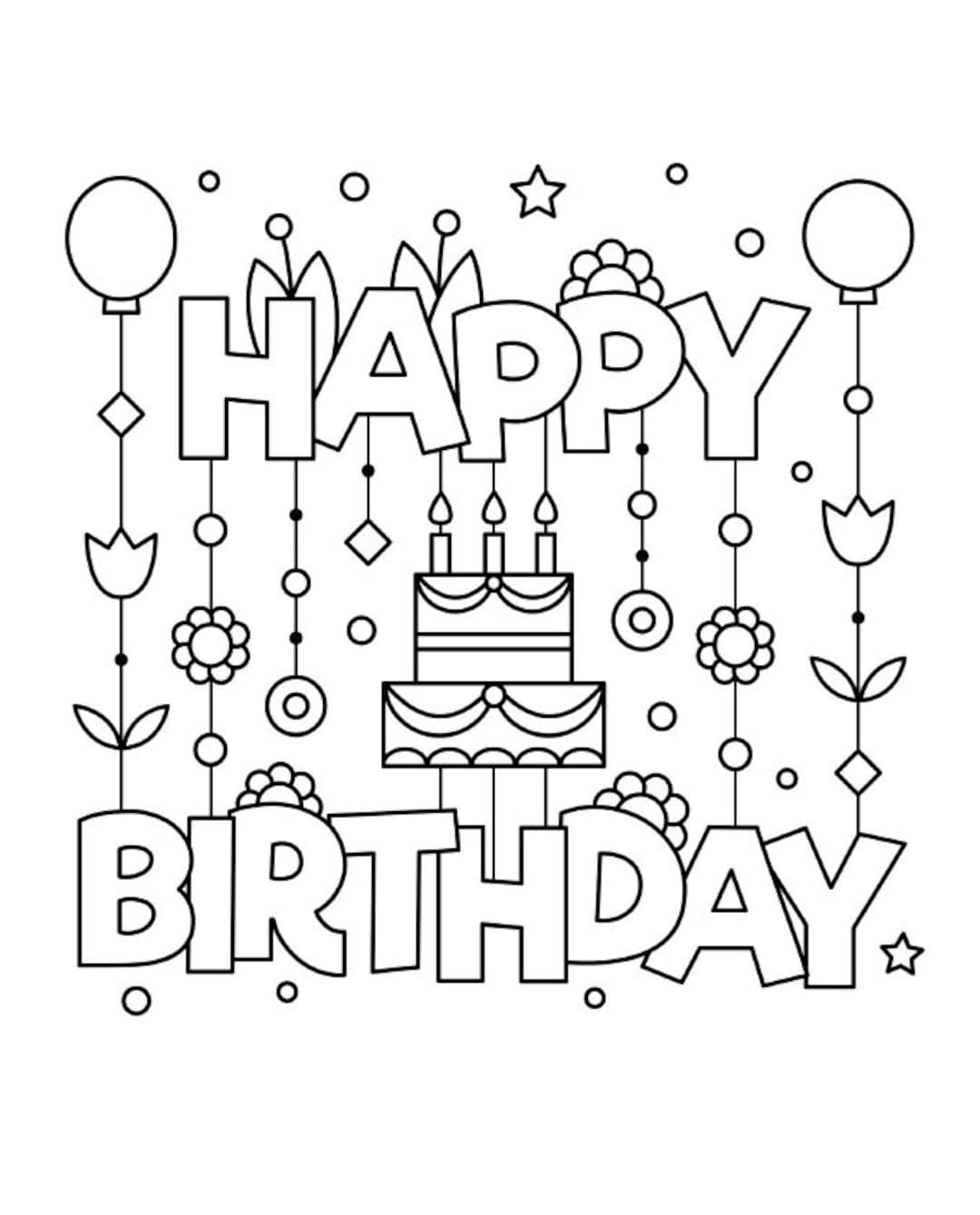 Happy Birthday Coloring Book Coloring Pages Printable Coloring - Etsy