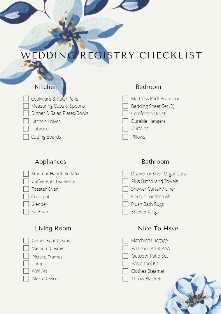 wedding registry checklist instant download pdf printable etsy