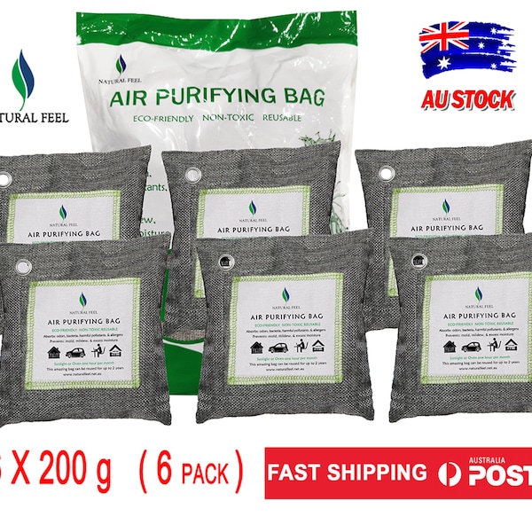 Natural Feel Activated Bamboo Charcoal Air Purifying Bags 6 PACK