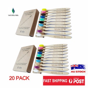 Natural Feel Bamboo Toothbrushes (10 Pack), Child size Soft BPA Free 10 Color Safe Bristles