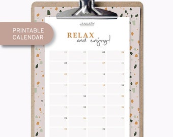 Printable Calendar - Annual Calendar - Digital Print - Instant Download - Terrazzo - Wall Art - Romantic Calendar - Print Calendar Sammy Ray