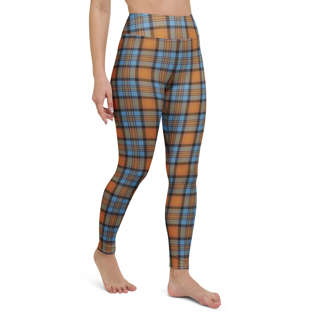 Whisky Tartan Plaid Leggings, Orange and Blue Autumn Yoga Pants, Preppy  Inspired Athleisure