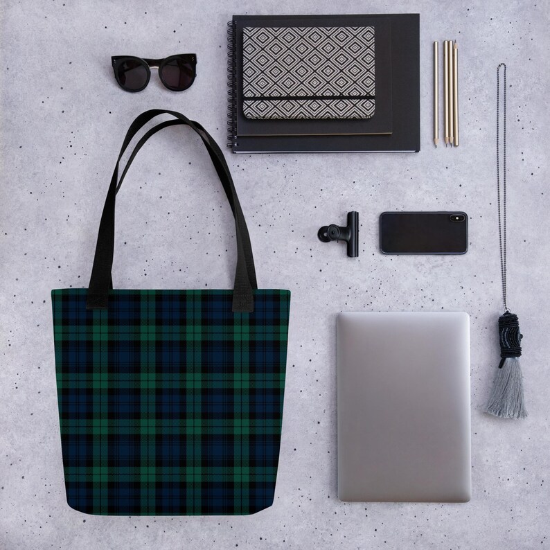 Black Watch Tartan Tote, Scottish Plaid Shoulder Bag, Reusable Shopping Tote, Heritage Accessory Gift image 2