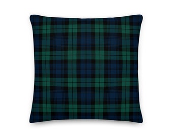 Black Watch Pillow, Plaid Tartan Cushion, Rustic Home Decor