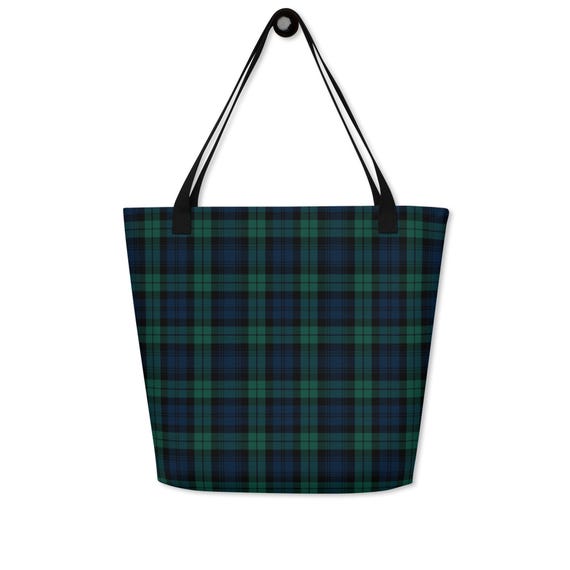 Black Watch Tartan Tote, Scottish Plaid Shoulder Bag, Reusable Shopping Tote, Heritage Accessory Gift
