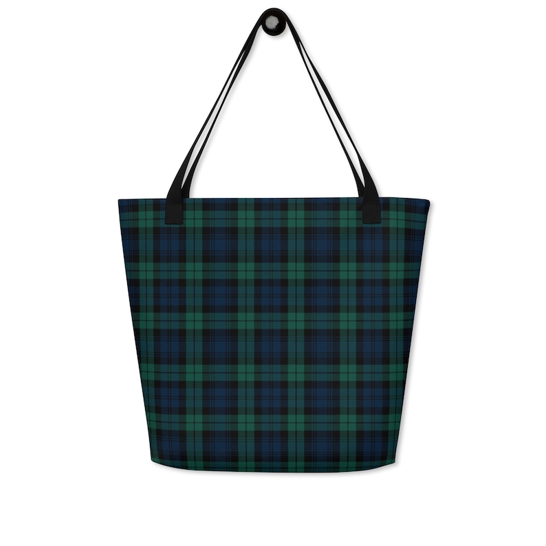 Black Watch Tartan Tote, Scottish Plaid Shoulder Bag, Reusable Shopping Tote, Heritage Accessory Gift image 1