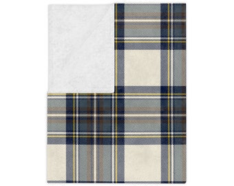 Stewart Dress Blue Tartan Fleece Throw Blanket, Scottish Plaid Cozy Sofa Blanket, Heritage Gift, Rustic Cabin Home Decor, Highland Tartan