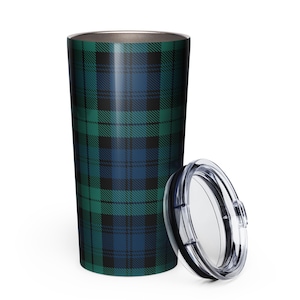 Black Watch Tartan Travel Mug, Insulated Plaid Coffee Tumbler, Gift for Men, Dad, Friends and Coworkers, 20 oz Stainless Steel