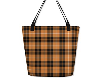 Johnstone Orange Tote, Plaid Bag for Halloween, Fall Accessories Shoulder Bag