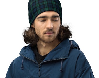 Black Watch Beanie, Plaid Watchcap, Winter Hat with Scottish Tartan