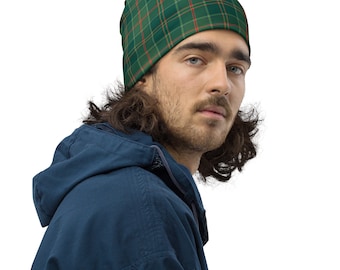 Ireland Green Tartan Beanie, Irish Plaid Hat, Celtic Headwear, Unisex Watchman's Cap, St Patrick’s Day Accessory, Winter Hat