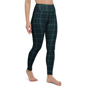 Black Watch Tartan Leggings, Preppy Plaid Yoga Pants, Heritage Style Gift for Her, Autumn Fall Winter Cozy Aesthetic