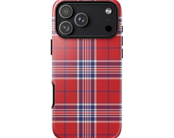 American District Tartan Phone Case, Patriotic iPhone Case, Independence Day Plaid, Red White Blue Phone Case, USA Gift