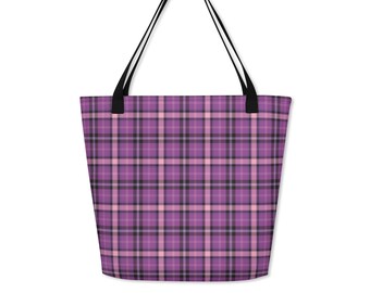Bolso tote de cuadros rosas, bolso de hombro con estética preppy, para San Valentín, bonito bolso morado a cuadros, bolso de mano para diario, bolsa de compras, regalo de viaje.
