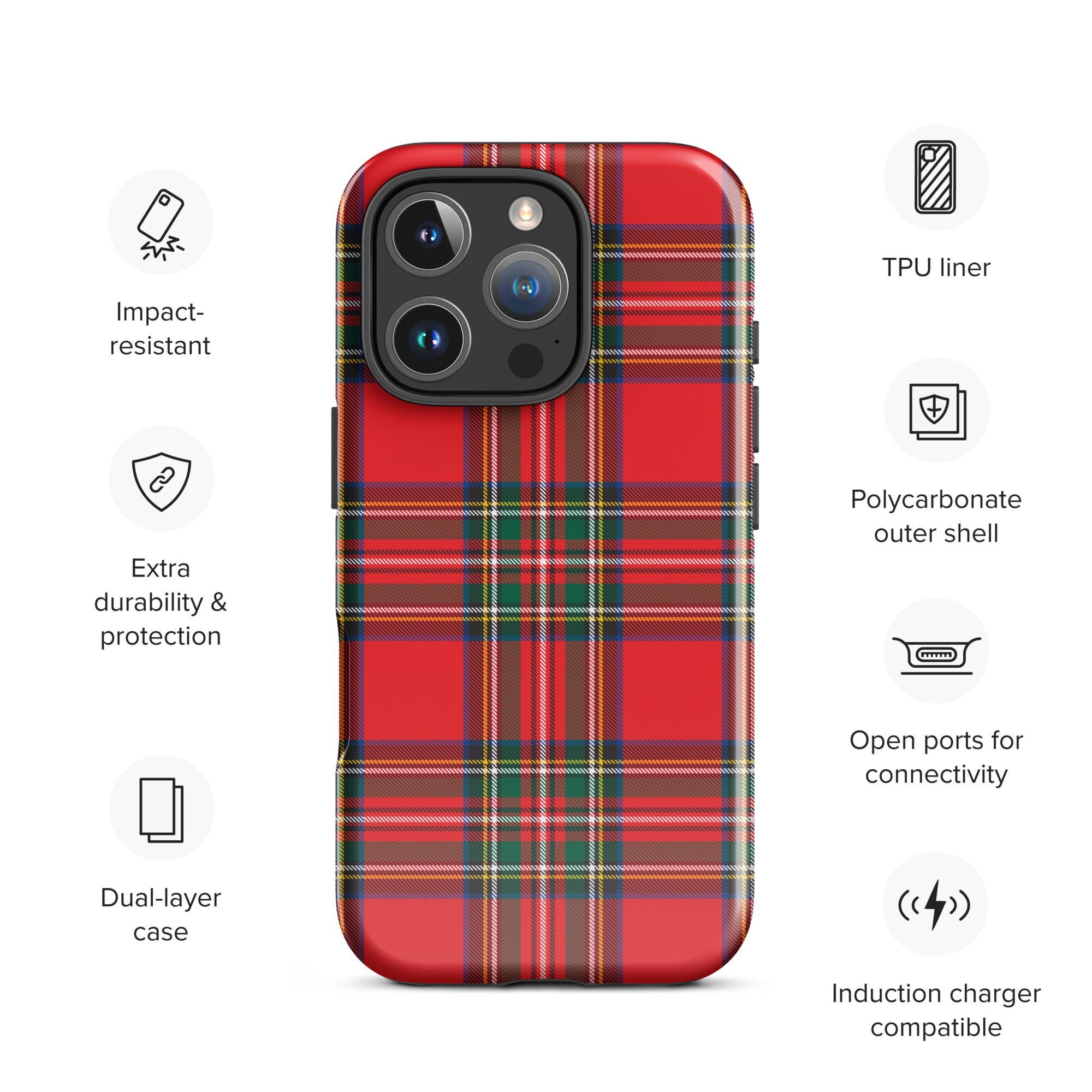 Royal Stewart Tough iPhone Case, Plaid Aesthetic Phone Cover