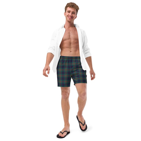 Stewart of Appin Swim Trunks, Plaid Men's Bathing Suit, Preppy