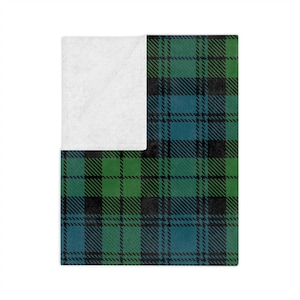 Black Watch Ancient Fleece Throw Blanket, Plaid Minky Blanket, Rustic Tartan Home Decor