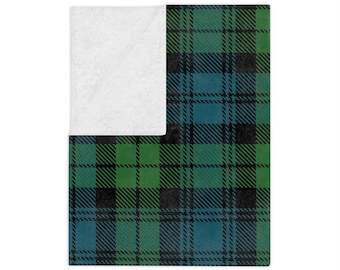 Black Watch Tartan Fleece Throw Blanket, Cozy Plaid Minky Blanket, Rustic Scottish Home Decor