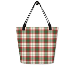 Lindsay Dress Red Tote Bag, Scottish Tartan Travel Gift, Holiday Plaid Shoulder Bag