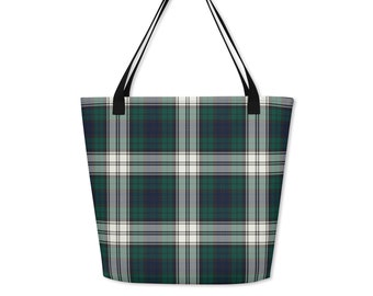 Scottish Tartan Tote Bag, Dress Watch Plaid Shoulder Bag, Reusable Shopping Tote, Weekender Bag