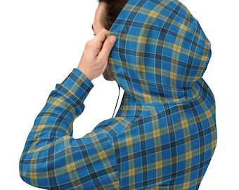 Moletom com capuz xadrez Laing, moletom com capuz xadrez escocês, pulôver xadrez unissex aconchegante para presente de inverno ou Natal