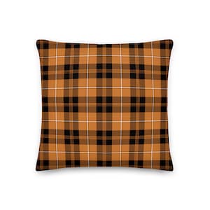 Johnston Orange Pillow, Halloween Home Decor Tartan Cushion, Plaid Throw Pillow