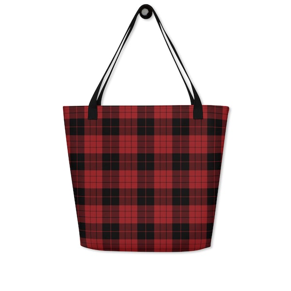 MacLeod Black and Red Tote, Scottish Tartan Shopping Bag, Holiday Plaid Travel Gift
