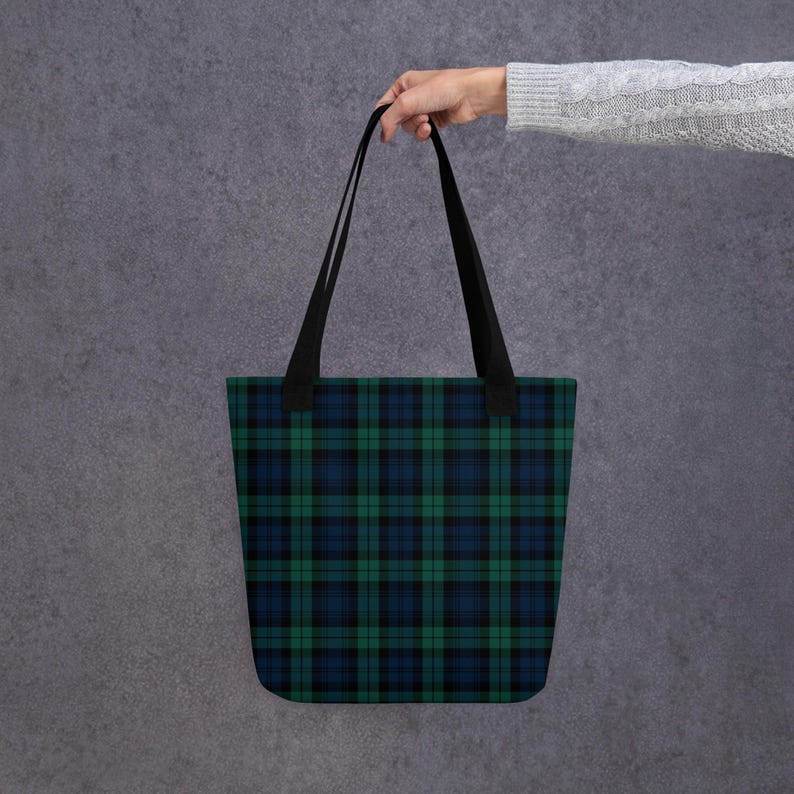 Black Watch Tartan Tote, Scottish Plaid Shoulder Bag, Reusable Shopping Tote, Heritage Accessory Gift image 4