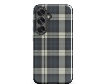 Graue Armbanduhr Tartan Samsung Galaxy Hülle, Schottische Karo Handyhülle, Preppy Grau Karo Handyschutz