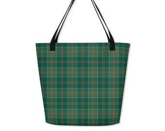 Ireland Green Tartan Tote Bag, Irish Plaid Carryall, St Patrick’s Day Gift, Celtic Inspired Shoulder Tote, Classic Green Plaid