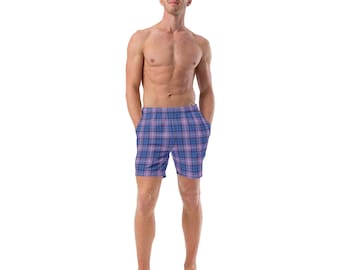 Scotland Forever Men's Swim Trunks, Plaid Bathing Suit for Men, Preppy Summer Clothing for Beach or Resort