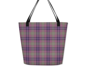 Bolsa Tote Elwyn Glen Tartan, Bolsa de Ombro Xadrez Roxa e Verde, Bolsa Grande para Uso Diário, Acessório Elegante para Viagem e Presente