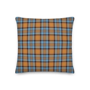 Whisky Tartan Pillow, Orange and Blue Rustic Throw Cushion, Whisky Lover Autumn Decor for Living Room