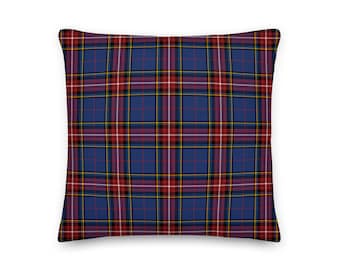Glen Stewart Tartan Throw Pillow, Scottish Plaid Cushion, Clan Stewart Home Decor, Navy Red Toss Pillow, Christmas Gift, Rustic Cabin Decor