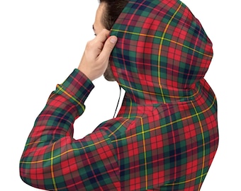 County Clare Hoodie, Red Plaid Hooded Sweatshirt, Ireland Tartan Clothing