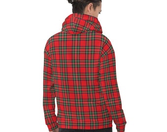Royal Stewart Hoodie, Red Plaid Hooded Sweatshirt, Scottish Tartan Clothing