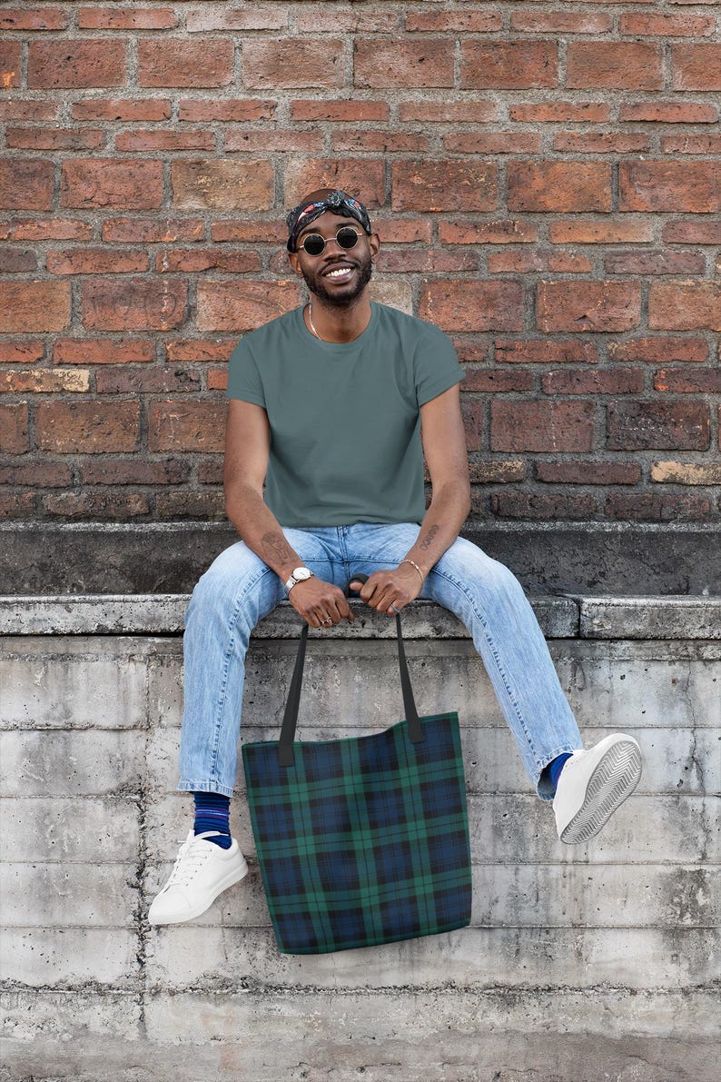 Black Watch Tartan Tote, Scottish Plaid Shoulder Bag, Reusable Shopping Tote, Heritage Accessory Gift image 5