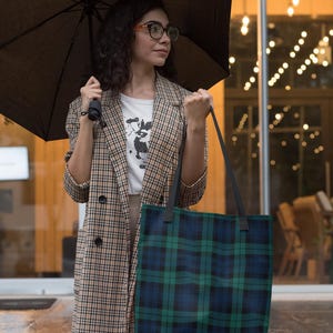 Black Watch Tartan Tote, Scottish Plaid Shoulder Bag, Reusable Shopping Tote, Heritage Accessory Gift image 3