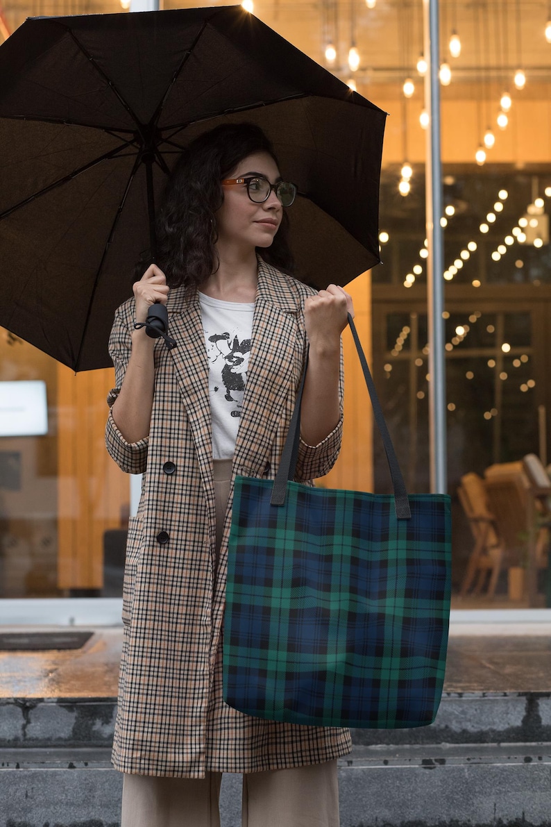 Black Watch Tartan Tote, Scottish Plaid Shoulder Bag, Reusable Shopping Tote, Heritage Accessory Gift image 3