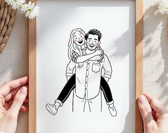 Custom Minimalist Line Art Portrait – Personalized Couple Doodle Illustration, Hand-drawn Portrait from Photo