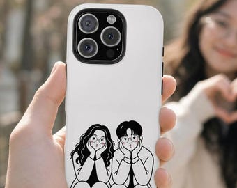 Couple Custom Minimalist Lineart Portrait Phone Case | Personalized romantic gift