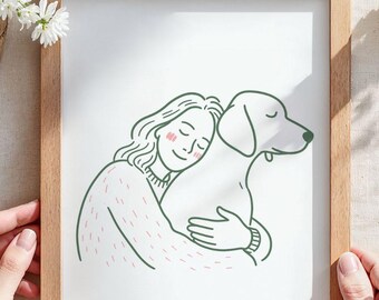 Custom Minimalist Line Art  Family Portrait with Pets – Personalized Doodle Illustration, Hand-drawn Portrait from Photo