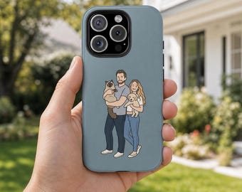 Couple Custom Illustration Phone Case | Kawaii Minimalist Design | Personalized Family Portrait