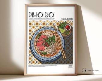 Vietnamese Pho Noodle Soup Illustration Print, Asian Kitchen Decor (Digital Download)