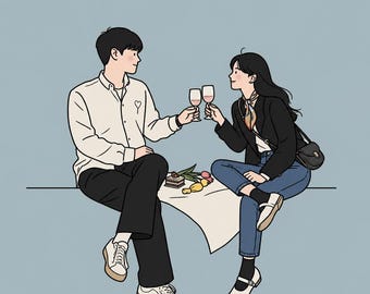 Custom Minimalist Color Portrait – Personalized Couple, Family and Pets Digital Illustration, Hand-drawn Portrait from Photo