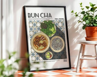Vietnamese Bun Cha Digital Wall Art, Printable Food Poster, Hanoi Grilled Pork Noodles Illustration, Vietnamese Cuisine Art Print