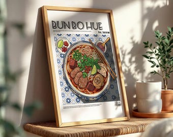 Bun Bo Hue Poster, Vietnamese Food Wall Art, Digital Download, Spicy Noodle Soup Print, Asian Kitchen Decor, Foodie Gift, Printable Art