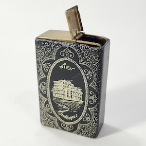 Vintage Cigarette Box Case Dispenser Wien Staatsoper Austria Opera House Black Leather Collectible Storage Carry Pocket Sized Canister